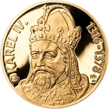 Náhled Averzní strany - Sada zlatého dukátu a stříbrného odražku Karel IV. 700. výročí narození - proof